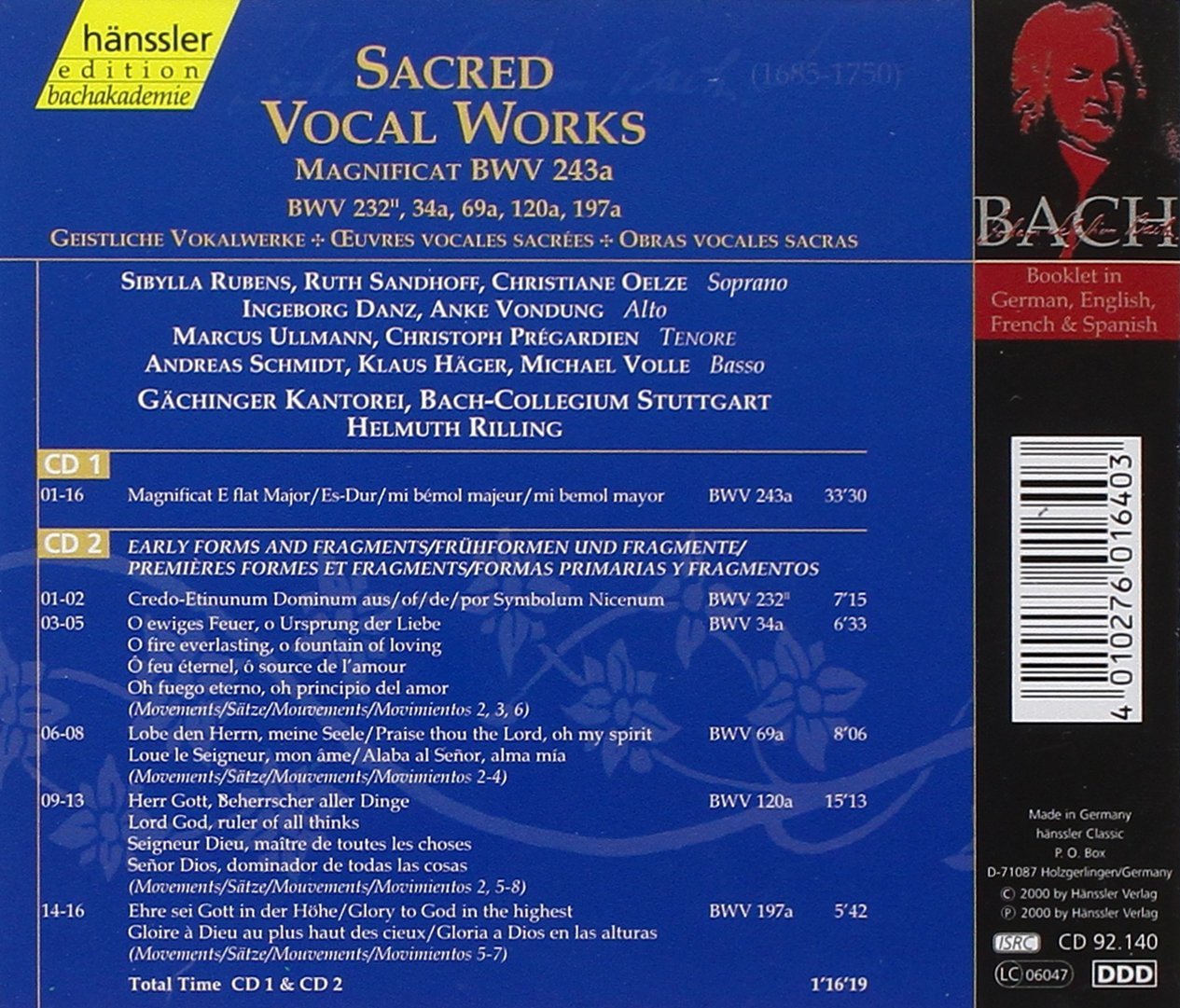 CD "la Bach cantata" Bach Ensemble helmut Rilling/51.758 